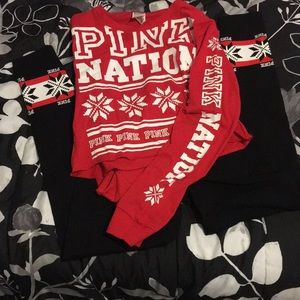 PINK christmas leggings and cropped shirt